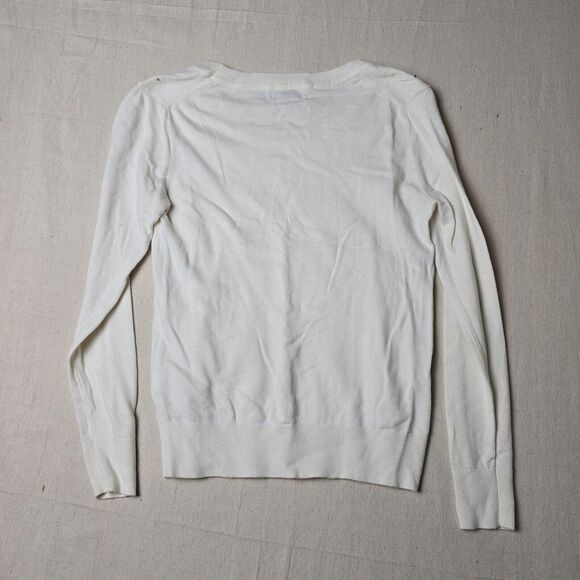 Banana Republic XS White Scoopneck Pullover Sweater Gold-Toned Popcorn Thread - Picture 2 of 11